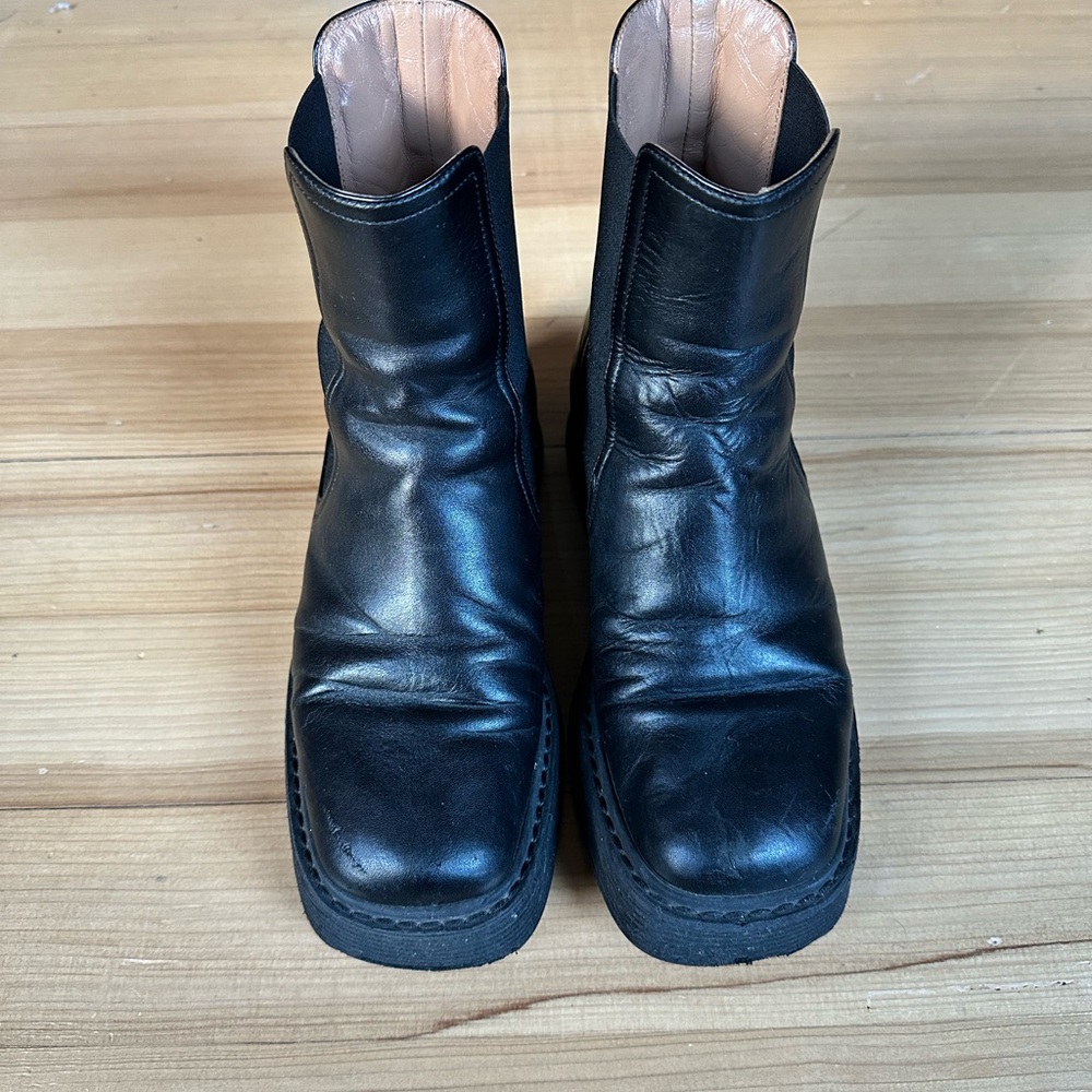 Marni Black Leather Ankle Boots with Square Toe